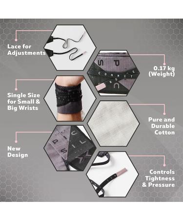 PICSIL Adjustable Wrist Straps - Premium Fabric Gym Wrist Wraps for Weightlifting - Yoga Support for Men and Women (1 Pair, Grey/Black) - Buy Online on GoSupps.com