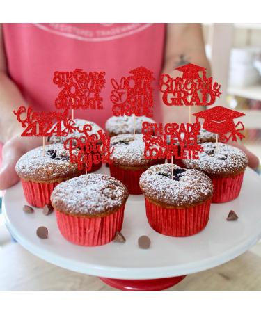 JKQ 32 Pieces 8th Grade Grad Cupcake Toppers Red Glittery Eighth Grade Graduation Cupcake Decorations Class of 2024 Peace out 8th Grade Cupcake Picks for Middle School Grad Party Cupcake Decorations - Buy Online on GoSupps.com