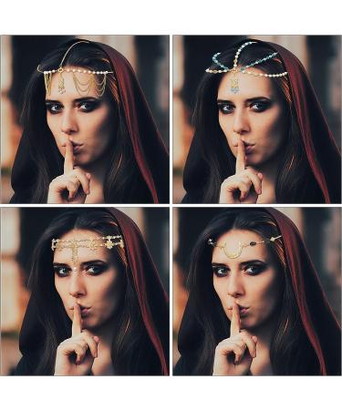 LoyalLook 6PCS Gold Boho Head Chain Jewelry Set - Bridal Wedding & Halloween Headpiece for Women - Buy Online on GoSupps.com