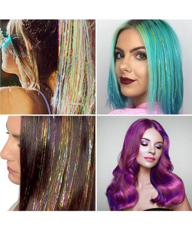Holographic Sparkle Hair Tinsel Extensions - 220 Strands | Glitter Shiny Straight Hair Extensions for Girls | Party Fun Hair Accessories Gifts - Gold - Buy Online on GoSupps.com