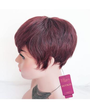 HOTKIS Burgundy Short Pixie Wig for Black Women | Human Hair Short Pixie Cut Wigs for African Americans - Buy Online on GoSupps.com