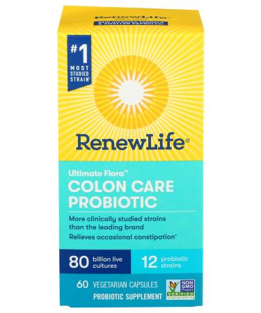 Renew Life Adult Colon Care Probiotic Supplement Gluten Dairy & Soy Free 80 Billion CFU Per Capsule 60 Capsules (Package May Vary) Unflavored 60 Count (Pack of 1)