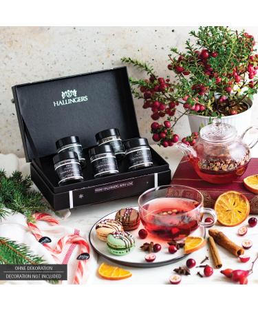 Hallingers Merry Christmas White Tea Gift Set - 5 Vegan Varieties in Screw Glasses | Perfect for Christmas Mother's Day Father's Day & New Year's Eve - Buy Online on GoSupps.com