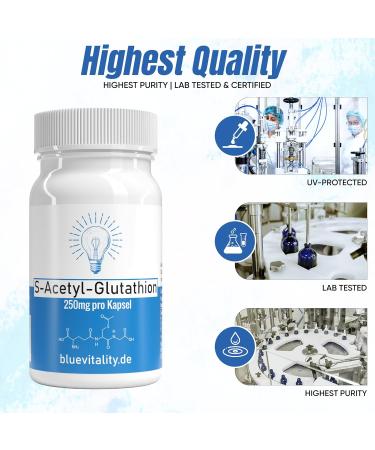  BlueVitality S-Acetyl Glutathione | 250 mg per capsule | 60 capsules | High potency & stabilized | High bioavailability | Vegan & lab tested - Buy Online on GoSupps.com