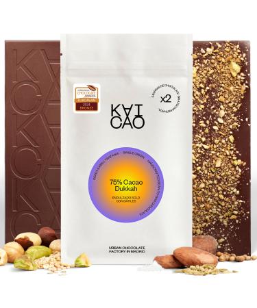 Kaicao Dark Chocolate 75% with Dukkah - Sweetened with Dates - Refined Sugar Free Chocolate - Lactose Free, Gluten Free, Vegan - Kokoa Kamili Origin Cocoa, Tanzania - 2 x 70 g