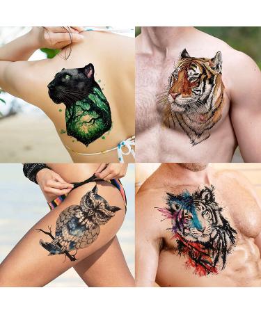 Bilizar Watercolor Owl Tiger Lion Temporary Tattoos - 56 Sheets, Realistic 3D Fake Tattoo Sleeve Stickers for Men, Women, and Kids - Long Lasting Body Art Decals - Buy Online on GoSupps.com
