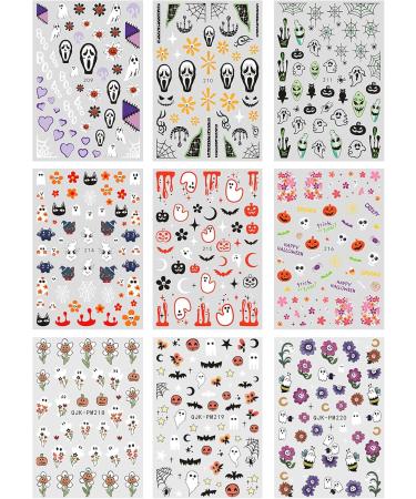 JMEOWIO 9 Sheets Halloween Nail Art Stickers Decals Self-Adhesive Ghost Pumpkin Purple Heart Nail Supplies Nail Art Design Decoration Accessories - Buy Online on GoSupps.com