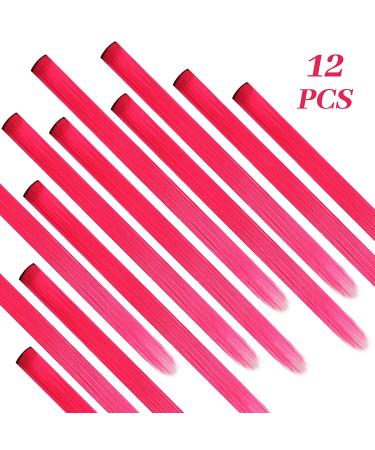 12 Pcs Hot Pink Party Highlights Clip in Hair Extensions - 22 inch Synthetic Hairpieces for Women, Kids, Girls - Buy Online on GoSupps.com