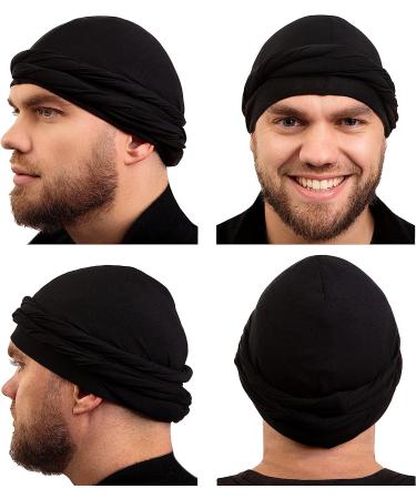 Satin Lined Silk Turban Head Wrap | Pre-Tied Skull Cap for Men & Women | Soft Bamboo Outer Material | Medium Black - Buy Online on GoSupps.com