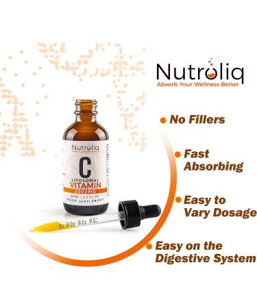Nutroliq Liposomal Vitamin C Liquid Drops - 2000mg Vegan Supplement for Immune Support - Natural Orange Flavour - 60ml Glass Bottle - Buy Online on GoSupps.com