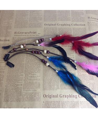 Set of 6 Handmade Boho Hippie Hair Extensions with Feather Clip Comb Hairpin Headdress DIY Accessories for Women Lady Girls - Buy Online on GoSupps.com