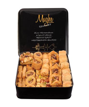 Deluxe Assorted Baklava Pastry Tin Gift Box - 52 pcs Double Layer Turkish Pistachios Bakery Fresh - 750g - Holiday Gifts for Christmas & Thanksgiving - MUGHE GOURMET - Buy Online on GoSupps.com
