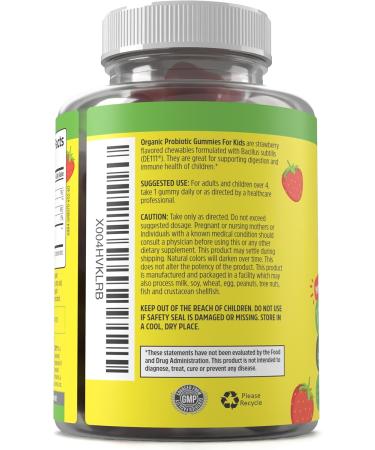 NutriONN Organic Kids Probiotic Gummies - USDA Organic Chewable Probiotics for Kids - 60 Delicious Gummies - Child Digestive Immune Support & Gut Health Supplement - Vegan & Non-GMO - Buy Online on GoSupps.com