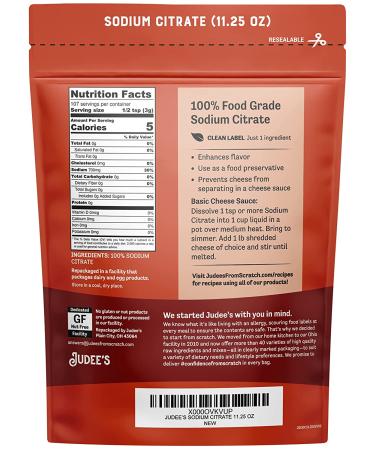 Judees Sodium Citrate 11.25 oz - Non-GMO Keto-Friendly Emulsifier for Cheese Sauce - Gluten-Free & Nut-Free - Food Grade - Molecular Gastronomy Cooking - Pack of 1 - Buy Online on GoSupps.com