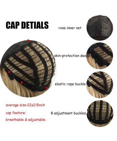 Ombre Blonde Bob Wig - Synthetic Medium Length Wig for White Women with Bangs - Buy Online on GoSupps.com