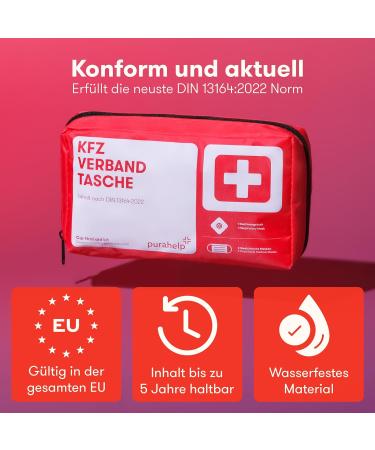Purahelp 10x Car Bandage Pocket | DIN 13164 Compliant First Aid Set (2024) - Complete 10 Piece Kit with Ventilation Towel for Cars - Buy Online on GoSupps.com