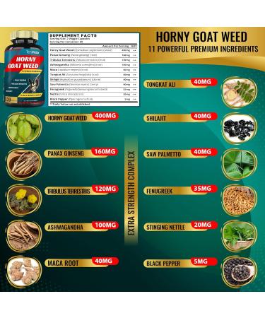 Tenmido Horny Goat Weed Extract Capsules 10000mg & Ginseng Tribulus Ashwagandha Maca Tongkat and More 120caps - Buy Online on GoSupps.com