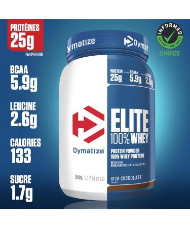 Dymatize Elite 100% Whey Rich Chocolate 945 g High Protein Powder and Low in Sugars + BCAA - Buy Online on GoSupps.com