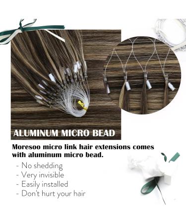 Moresoo Microring Extensions - Real Hair Brown & Blonde Remy Micro Loop Extensions 55 cm | Easy Cold Fusion #P4/27 - Buy Online on GoSupps.com