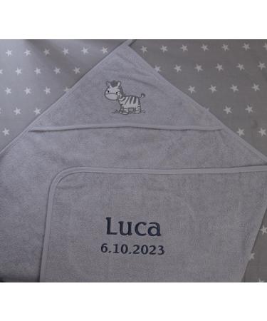 Hooded Towel with Embroidered Name | 100x100 cm Gray Zebra Gift | Soft & Stylish Baby Blanket - Buy Online on GoSupps.com