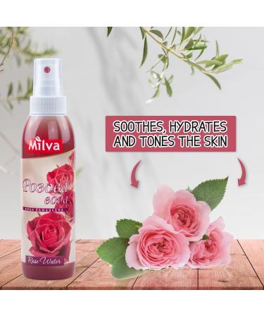 Milva Rose Water for Face Spray with Bulgarian Rose Oil | Natural Rosewater for Face Mist | 100% Pure Rose Water for Hair & Body | 200 ml Hydrating Facial Toner | Alcohol Free Makeup Remover Cleanser - Buy Online on GoSupps.com