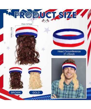 Mullet Wig USA Headband American Flag Style 4th of July Accessories - Blonde/Brown - Buy Online on GoSupps.com