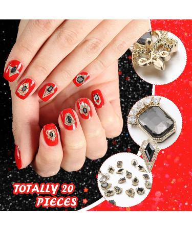 20-Piece 3D Black Nail Charms Kit | Gold Metal Alloy Rhinestones for Nail Art & Jewelry DIY - Buy Online on GoSupps.com