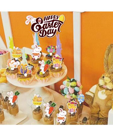 Easter Cupcake Toppers 73pcs Colorful Easter Egg Bunny Chicks Cake Decorations for Happy Easter Theme Party Supplies Kids Birthday Decorations - Buy Online on GoSupps.com