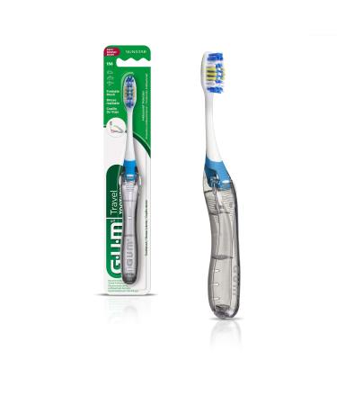 GUM Travel Toothbrush with Antibacterial Bristles & Folding Handle Soft Bristles Compact 1 Toothbrush Colour May Vary 1 count (Pack of 1) Toothbrush