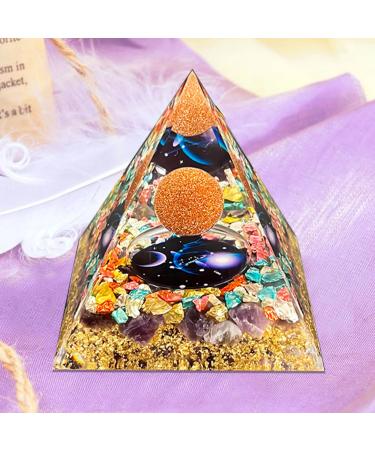 VDYXEW Crystal Pyramid Amethyst with Sandstone Zodiac Libra Orgone Pyramid Healing Crystal Postive Energy Orgonite Crystal Healing for Yoga Meditation (Libra)