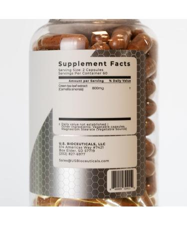 U.S. Bioceuticals Green Tea Benefits - Over 350mg of EGCG Per Bottle - 99.9% Polyphenols - 120 Capsules Per Bottle - Buy Online on GoSupps.com