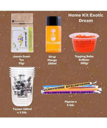 Bubble Tea DIY Kit - Exotic 100% Vegetarian & Gluten-Free Boba Set with Strawberry Popping Pearls Mango Syrup & Jasmine Green Tea - Buy Online on GoSupps.com