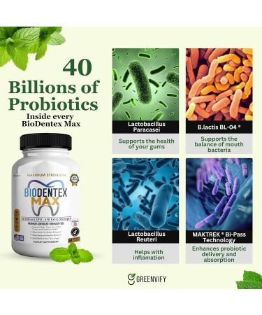 GREENVIFY BioDentex Max Maximum Strength Probiotic Supplement 40 Billion CFU 60 Capsules with MAKTREK Bi-Pass Technology for Digestive Health Support (2) - Buy Online on GoSupps.com