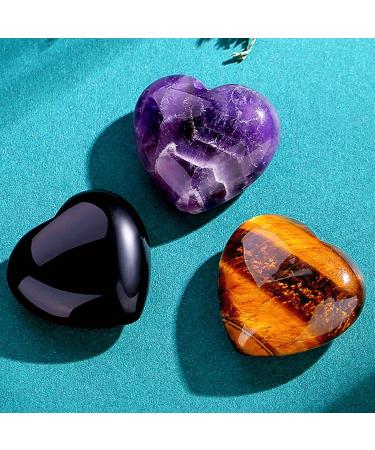 Buy Xiannvxi 1.2 Heartstones Set - Amethyst Obsidian & Tiger Eye Healing Crystals | Large Natural Gemstones for Holistic Wellness - Buy Online on GoSupps.com