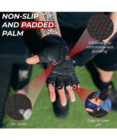 Beast Rage Fitness Gloves - Non-Slip Padded Palm Half-Finger Workout Gloves for Weight Lifting Cycling & CrossFit - Black - Buy Online on GoSupps.com