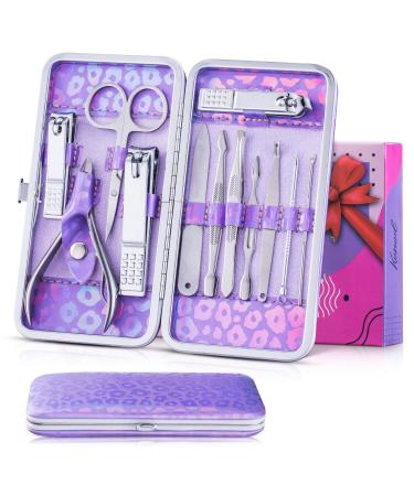 Nail Clipper Kit - 12 Pieces Manicure Set Women Professional Travel Nail Kit with Cuticle Nipper Manicure Pedicure Set with Luxurious Travel Case (Purple)