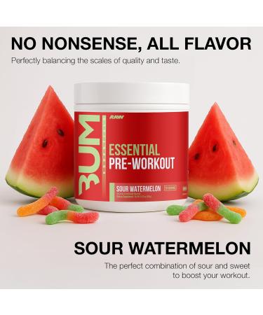 RAW Essential Pre-Workout Powder (Sour Watermelon) - Chris Bumstead Sports Nutrition Supplement for Men & Women - Preworkout Energy Powder with Caffeine L-Citrulline L-Tyrosine & Beta Alanine Blend Sour Watermelon - 30 S  - Buy Online on GoSupps.com