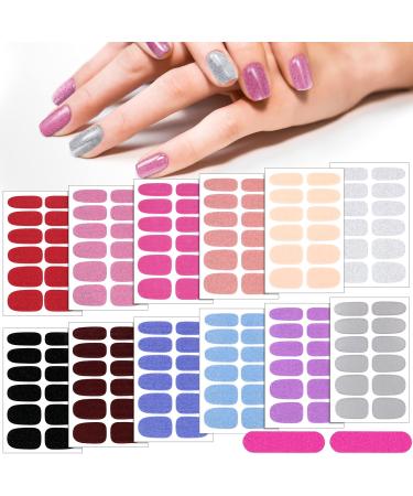 Queekay 12 Sheets Solid Color Nail Stickers Glitter Nail Polish Strips Self Adhesive Nail Polish Stickers Manicure Full Nail Wrap DIY Color Nail Decor for Women Nail Art(Pastel Color)