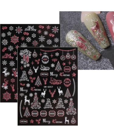 JMEOWIO Christmas Glitter Nail Stickers - 9 Sheets Snowflake Xmas Winter Holiday Design in Pink White - Self-Adhesive Decals for Nail Art Decoration - Buy Online on GoSupps.com