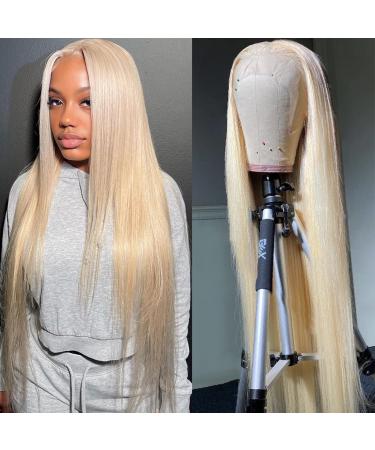 inlovwith Blonde 613 Lace Front Wig Human Hair Straight Lace Front Wig Human Hair With Baby Hair Natural Hairline Brazilian Virgin Human Hair Wigs For Women HD Transparent Lace Wig(24 Inch) 24 Inch 613 Blonde T Lace Wig