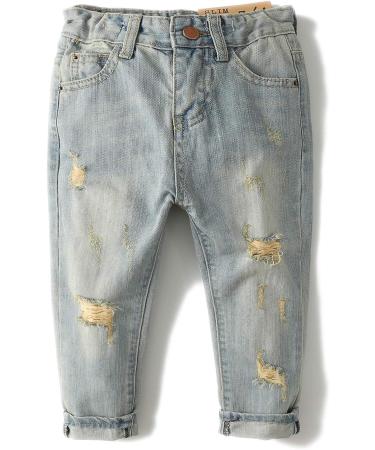 KIDSCOOL SPACE Baby Girl Boy Slim Jeans | Elastic Band | Ripped Denim Pants 7-8 Years | Light Blue - Buy Online on GoSupps.com