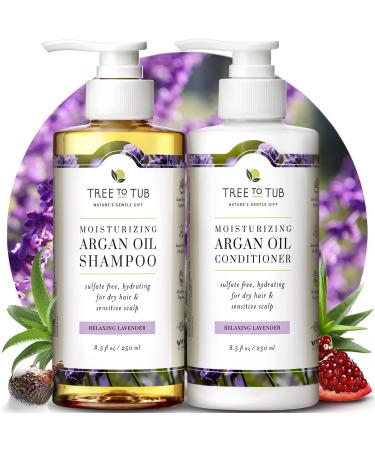 Tree To Tub Hydrating Sulfate Free Shampoo and Conditioner Set for Dry Hair  Dry Scalp  Frizz - Moisturizing Argan Oil Shampoo and Conditioner for Women & Men w/Organic Aloe Vera All Natural Lavender