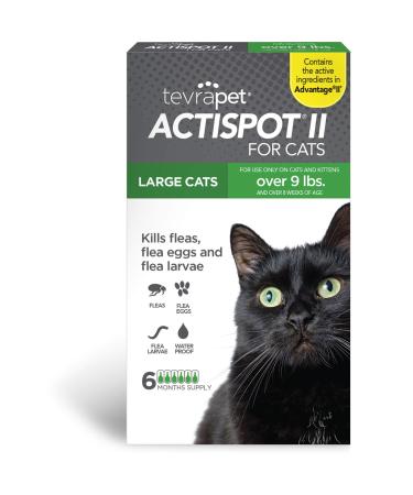 TevraPet Actispot II Flea Treatment for Cats | 6 Monthly Doses | Powerful Prevention and Control Large 9+ lbs