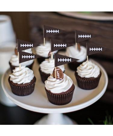 10Pcs Leather Football Cupcake Toppers - Football Themed Birthday Party Decorations Football Bunting Flag Cupcake Toppers Super Bowl Sports Themed Party Decor Boys Football Leather Cupcake Topper - Buy Online on GoSupps.com
