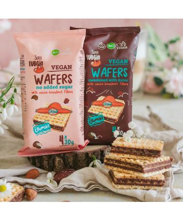  SUPER FUDGiO SUPER FUDGiO Organic Waffles with Cocoa Hazelnut Cream | Sweetened with Dates Instead of Sugar | Palm Oil Free | Vegan Snack 4 x 30g (120g (1 Pack) - Buy Online on GoSupps.com