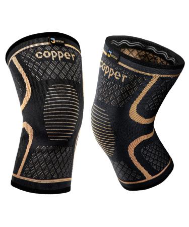 Copper Knee Braces for Men and Women (2 pack) -Knee Supports Copper Compression Knee Sleeve for Knee Pain Arthritis Sports and Recovery Support 2pack-Copper-Black Large