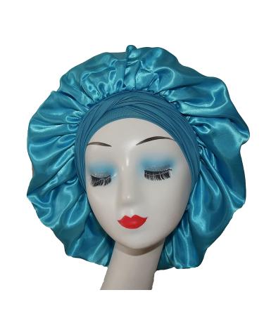 XL Satin Silk Sleep Bonnet for Women - Aqua Blue Night Cap for Curly Hair, Braids, & Wigs - Buy Online on GoSupps.com