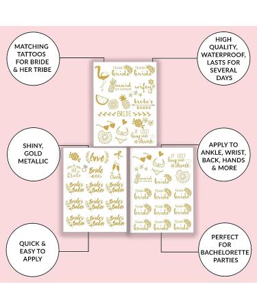 Bride to Be Bachelorette Party Tattoos - 50 Gold Metallic Designs - Team Bride Cheers Wifey Hot Bride - Waterproof & Non-toxic - Buy Online on GoSupps.com