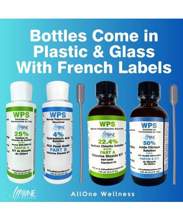 AllOne Wellness | WPS Chlorine Dioxide KIT ClO2 Sodium Solution 22.4% Citric Acid 50% 2 Part CDS KIT 125 ml Water Purification Solution Drops Product of Canada for Camping Hiking and Emergencies - Buy Online on GoSupps.com