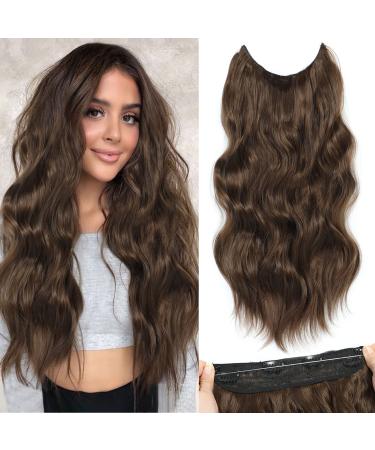 Halo Hair Extensions 20 Inch Invisible Wire Medium Brown Hair Extensions Adjustable Long Wavy Hair Extensions Synthetic Upgrade 4 Secure Clips in Hairpieces (Medium Brown) 20 Inch Medium Brown